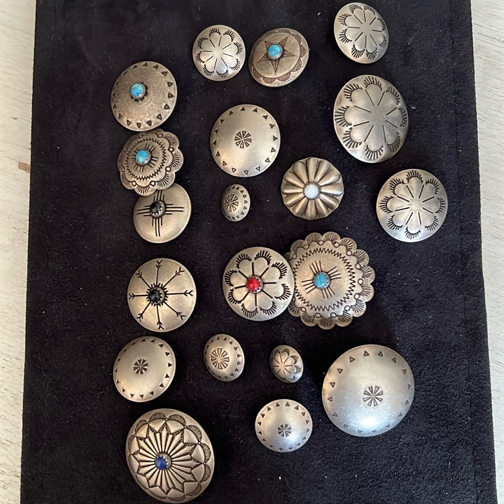 Lot Vintage Silver tone turquoise coral onyx lapis Spanish Western buttons